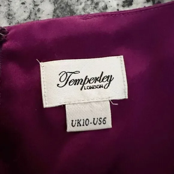Temperley London 100% Silk Midi Sheath Dress‎ Purple 6 Formal Classic Designer - Picture 2 of 10
